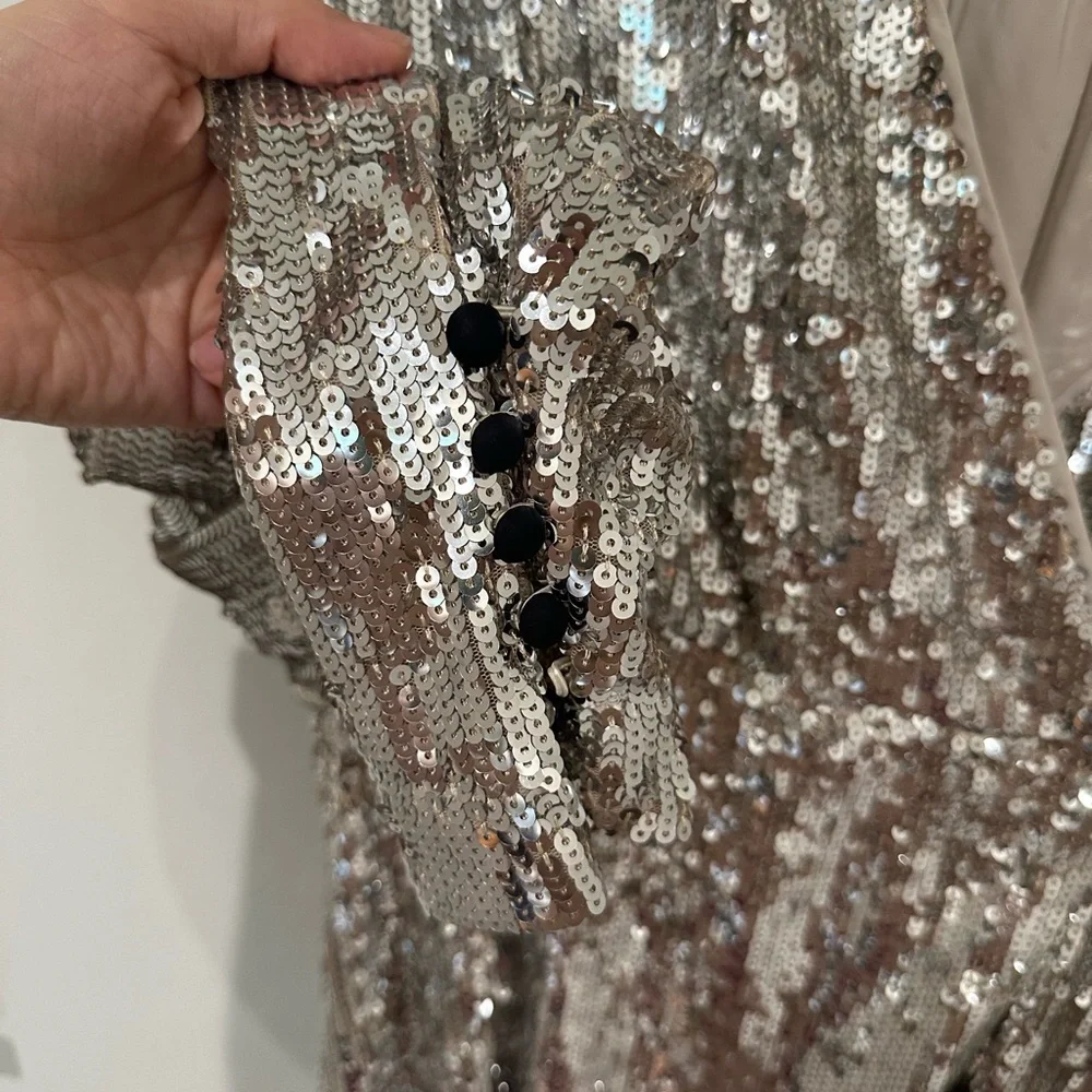 ROTATE Birger Christensen Sliver Sequin Wrap Minidress US 8 - Picture 10 of 13